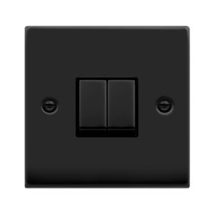 10AX Ingot 2 Gang 2 Way Plate Switch - Black