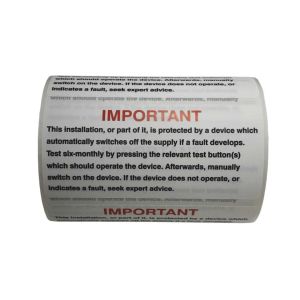 RCD test label 75x35mm self adh roll of 100