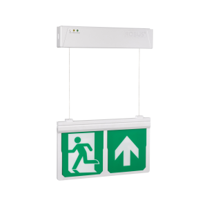 Emergency susp exit sign 3.5W 40lm IP20 man/ST c/w leg whi