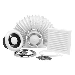 Shower fan kit 100mm c/w ducting &amp; grilles